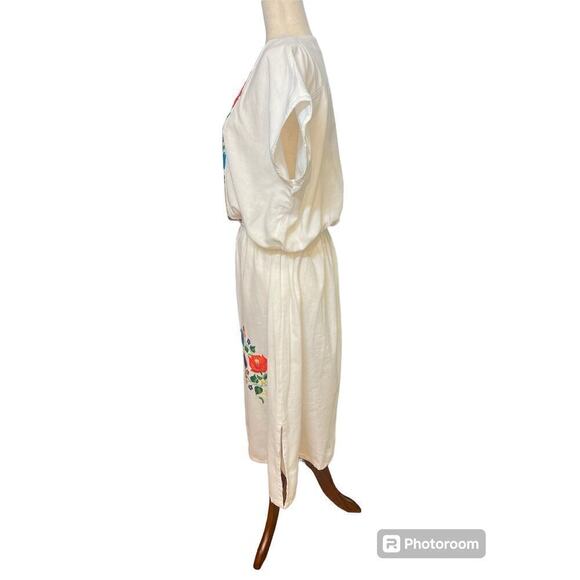 Handmade Embroidered Shirt Dress Multicolor Cotton Short Sleeve Midi sze Medium - Picture 3 of 16